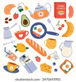 Healthy breakfast set. Morning meal. Vector illustration