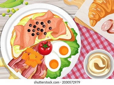 Healthy breakfast set on the table illustration
