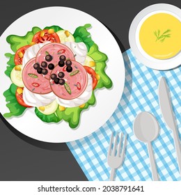 Healthy breakfast set on the table illustration