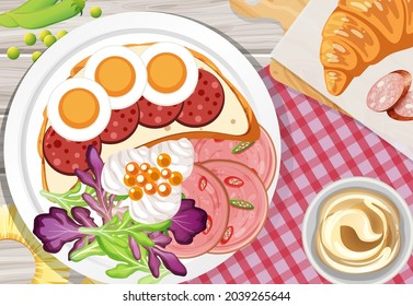 Healthy breakfast set on the table illustration