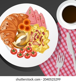 Healthy breakfast set on the table illustration