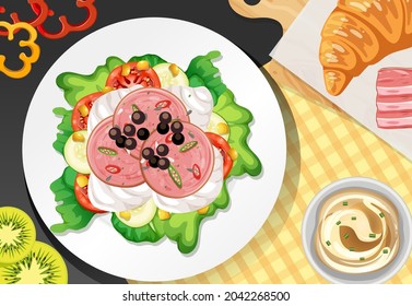 Healthy breakfast set on the table illustration