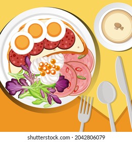 Healthy breakfast set on the table illustration
