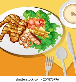 Gesundes Frühstück auf der Tischgrafik