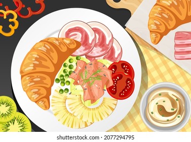 Healthy breakfast set on the table illustration