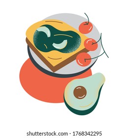 gesundes Frühstücksset mit Toast mit Maram und Avocado