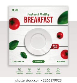 healthy breakfast social media post template. healthy breakfast menu with realstic concept