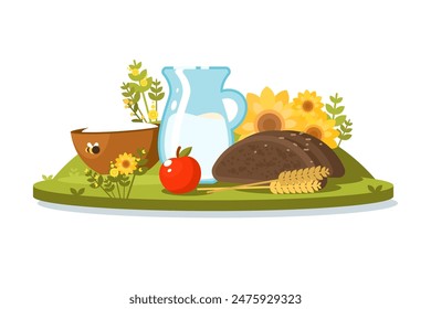 Healthy Breakfast Spread, vector illustration. Depicts morning meal essentials.