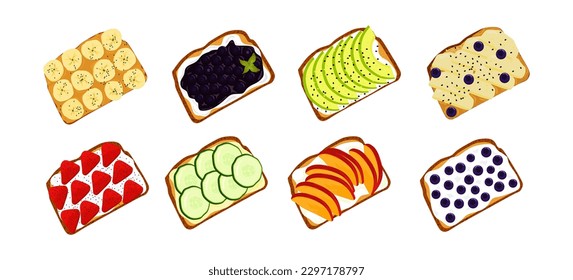 Healthy breakfast of toast with fruit and vegetables