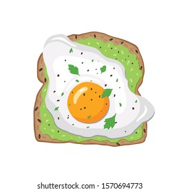 Healthy breakfast, toasted bread with avocado and fried egg. Hand drawn vector illustration.  svg