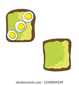 Healthy Breakfast: two toast bread with avocado and egg.