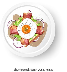 Healthy breakfast with vegetable and fried egg and meat illustration