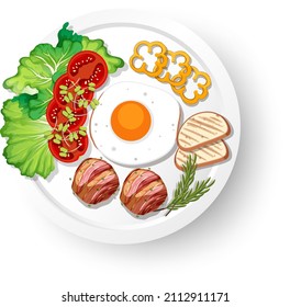 Desayuno saludable con hueso y hueso frito e ilustración cárnica