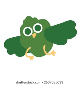 Healthy broccoli green bird mascot for vegan product labelling and environmental awareness stickers or icons. Cartoon animal with nature inspired elements on white isolated background. Vector, EPS 10.