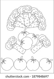 Healthy broccoli and vegetable tomatoes, vector design with eps10 format, for coloring books, and can make children know vegetables, also can train children's creativity in coloring