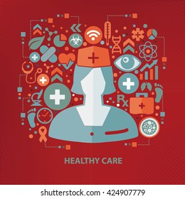 Healthy care concept design on red background,vector