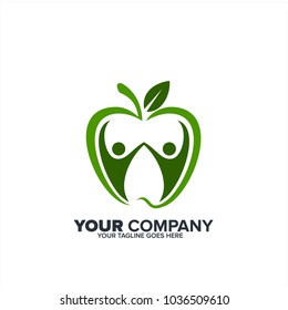 Healthy care icon with apple and abstract figure, Apple health care vector logo template,