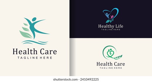 Design-Bundle für gesunde Gesundheit mit kreativem Konzept Premium Vector