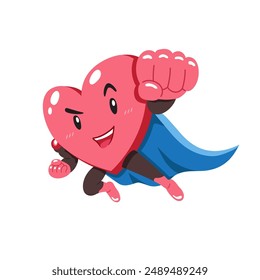 Healthy cartoon heart character with superhero cape for design.