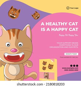 A healthy cat is a happy cat banner design template.