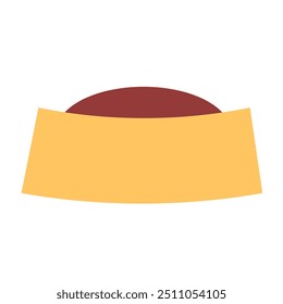 Healthy cat pet food. Plate filled with wet dog food. Image for design of pet store or veterinary clinic. Simple flat vector isolated on white background