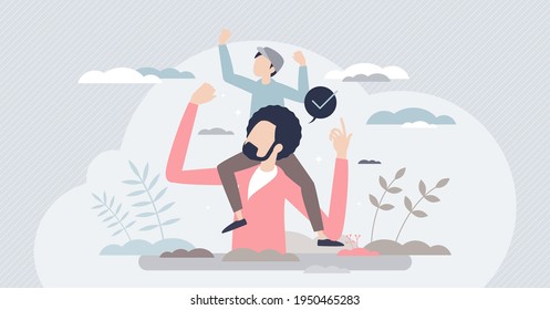 Healthy child and happy kid sitting on fathers shoulders tiny person concept. Quality time together with parents as active and cheerful childhood vector illustration. Strong arms expression or gesture