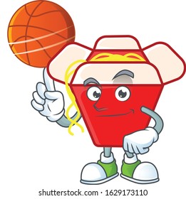 a Healthy chinese box noodle cartoon character playing basketball