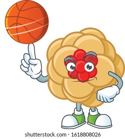 a Healthy chinese gold flower cartoon character playing basketball