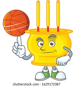 a Healthy chinese gold incense cartoon character playing basketball