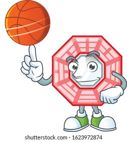 a Healthy chinese square feng sui cartoon character playing basketball
