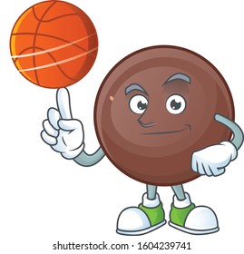 a Healthy chocolate ball cartoon character playing basketball