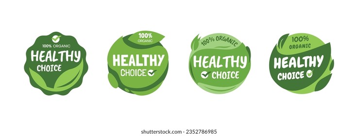Healthy choice labels, Label Stickers for organic product with check marker, Vector Illustration