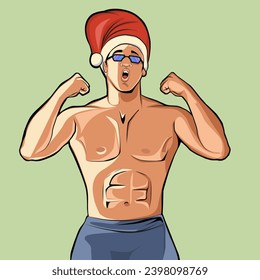 Gesunde Weihnachten, Bodybuilder Mann mit Weihnachtsgeist, Spielstil-Layout.