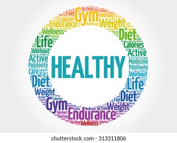 HEALTHY circle stamp word cloud, fitness, sport, health concept