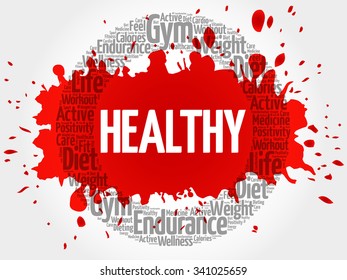 HEALTHY circle stamp word cloud, fitness, sport, health concept