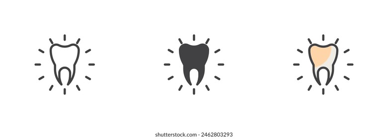 Healthy clean tooth different style icon set. Line, glyph and filled outline colorful version, outline and filled vector sign. Dental care symbol, logo illustration. Vector graphics