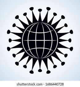 Healthy clinic novel viral immune pathology hazard protect warn care map 19 white text space. Black cold flu vaccine prevent pollution risk safety logo pictogram emblem design. Art cartoon graphic