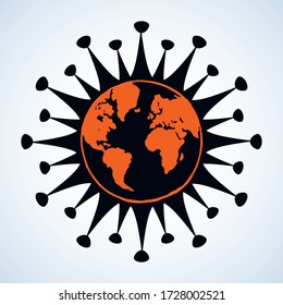 Healthy clinic novel viral immune pathology hazard protect warn care map 19 white text space. Black cold flu vaccine prevent pollution risk safety logo. Art cartoon graphic big pictogram emblem design