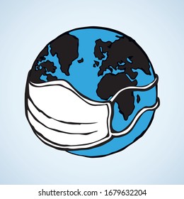 Healthy clinic viral immune science eco hazard map 19 attent alert white text space backdrop. Color hand drawn mouth cold flu patient icon sign logo emblem design. Art cartoon graphic sketch vector
