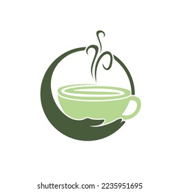 Plantilla de diseño del logotipo del vector de cuidado del café y el té saludables.
