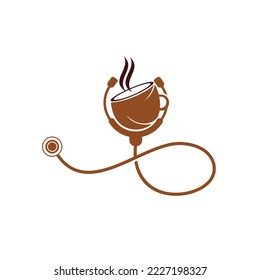 Healthy coffee vector logo design. Doctors stethoscope with coffee cup logo design.	