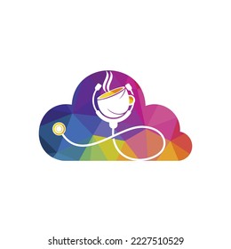 Gesunder Kaffee, Vektorlogo-Design. Ärzte Stethoskop mit Logo-Design für Kaffeetasse.	
