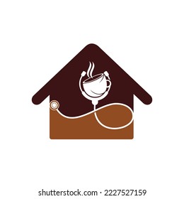 Diseño del logotipo del vector de café saludable. Médicos estetoscopio con diseño de logo para taza de café.	