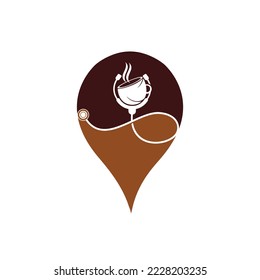 Diseño del logotipo del vector de café saludable. Médicos estetoscopio con diseño de logo para taza de café.	