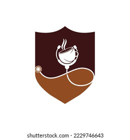 Healthy coffee vector logo design. Doctors stethoscope with coffee cup logo design.	
