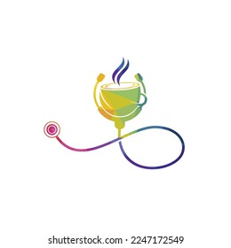 Healthy coffee vector logo design. Doctors stethoscope with coffee cup logo design.	