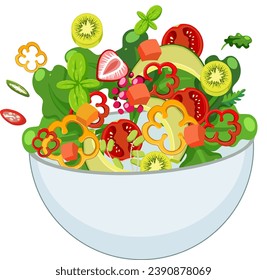 A healthy and colorful bowl of organic mixed fruit and vegetables