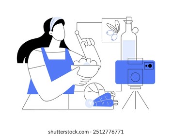 Healthy cooking blog isolated cartoon vector illustrations. Nutrition specialist shooting video for her cooking blog, healthy lifestyle, professional culinary service vector cartoon.