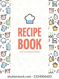 Healthy Cooking Class Recipe Book Placard Poster Banner Card Template. Vector illustration of Cookbook Cover Layout