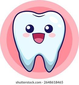 Healthy cute cartoon tooth character smiling. Red pink color background. Fit for tooth brush education.